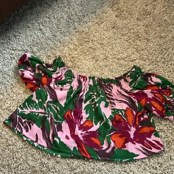 ASOS Y2K Cottagecore Boho Tropical Romantic Off The Shoulder Floral Blouse Sz16 - Picture 6 of 9